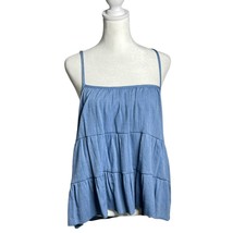 MOA MOA Tiered Cami Top Sleeveless Casual Summer Tank Top Blue Boho Styl... - $27.36 CAD