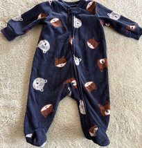 Carters Boys Navy Blue Gray Bear Brown Fox Fleece Long Sleeve Pajamas 3 months - $5.39