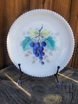 Vintage Westmoreland Style Milk Glass Plate Grape Design Beaded Detail at Edges - $7.93