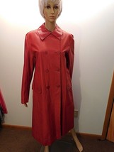 YVES SAINT LAURENT Rive Gauche Vintage Red Calf Leather DB Trench Coat Y... - $1,195.95