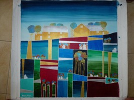 Vivid Abstract Signed Oil Painting, Marita Milkis Russian-Israeli Artist, Houses - £237.74 GBP
