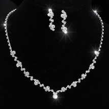 Fashion Silver Color Crystal Tennis Choker Necklace Set Earrings Factory Price W - £24.18 GBP