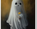 Vintage Cute Ghost Canvas Wall Art, Funny Ghost with Yellow Flower Aesth... - £22.03 GBP