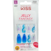 NEW Kiss Nails Jelly Fantasy Press or Glue Manicure Long Gel Stiletto Blue Smoke - £19.63 GBP