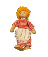 Vintage Wooden Doll with Red Gingham Dress &amp; Lace Apron - 5&quot; - $12.86