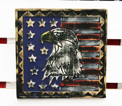 Western Patriotic USA Flag With Bald Eagle Pride of America Wooden Wall ... - $25.99