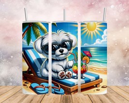 Skinny Tumbler with Straw, 20oz/30oz, Dog on Beach, Maltese, awd-1221 - £27.92 GBP+