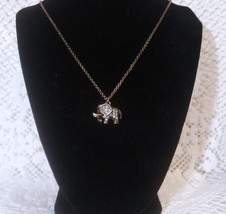 Tiny Rhinestone Studded Elephant Pendant Necklace ~ Bronze Tone ~ 26&quot; Chain  - £7.92 GBP