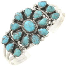 Classic TURQUOISE Cluster Bracelet Old Pawn Style Navajo Lenora Begay s6.5-7.5 - £285.84 GBP