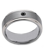 14K White Gold Black Diamond Wedding Band Ring For Men 8mm wide comfort fit - $750.00+