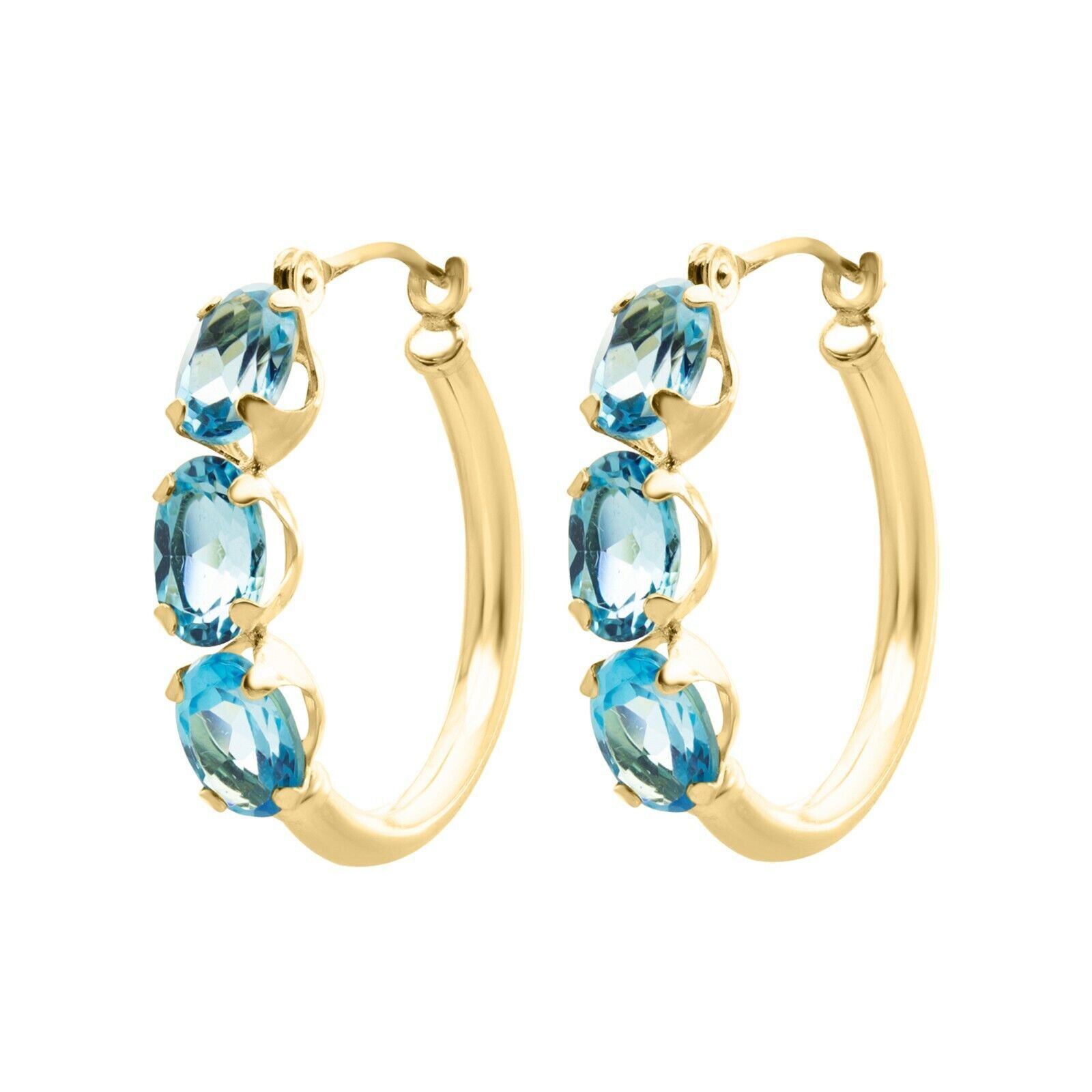 Primary image for 14K Yellow Gold Finish 925 Silver Oval Blue Topaz Hoop Earrings Seasonal Sale