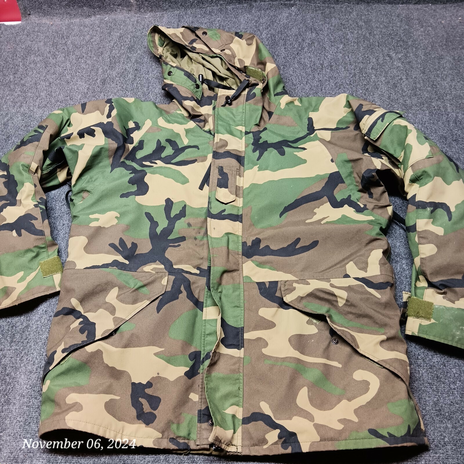 Parka Cold Weather Camouflage Hooded Lined Large Long With Medium Liner - $134.97