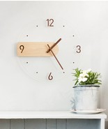 Large Wood Wall Clock - Modern Silent Digital Clock, Glass Wall Clock Art - 16" - $100.00