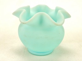 Fenton Satin Glass Rose Bowl Vase, Ruffled Rim, Pastel Blue, 1980s, Rare Piece! - £30.93 GBP