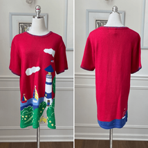 Vintage 90s Quacker Factory Summer Lighthouse Duck Short Sleeve Tunic Sw... - $482.11 MXN