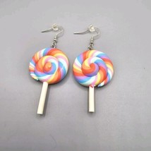 Fun Novelty Colorful Confetti Rainbow Colors Clay Lollipop Dangle Earrings  - £7.01 GBP