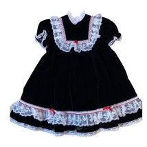 Vintage Hugs &amp; Kisses Black Velvet Dress with Lace Accent Sz 5 - £40.81 GBP