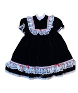 Vintage Hugs &amp; Kisses Black Velvet Dress with Lace Accent Sz 5 - $968.56 MXN