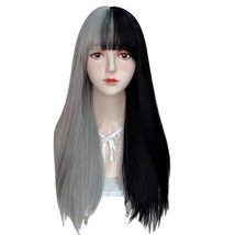 FAykes Cosplay Wigs for Women, Half Black and Half White Long Synthetic Wig with - £21.32 GBP