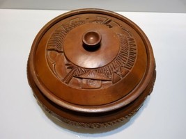 Antique/Vintage Wood Hawaiian Carved Bowl Lid and Base Oriental? 15x8  - £91.42 GBP