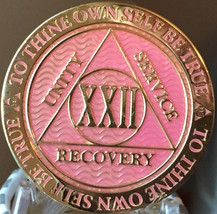 22 Year AA Medallion Pink Gold Plated Alcoholics Anonymous Sobriety Chip... - £14.37 GBP