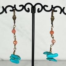 Gold Tone Faux Turquoise Beaded Dangle Earrings Pierced Pair - £5.17 GBP