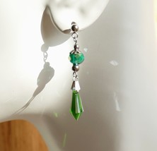 Green Crystal Spike Stainless Steel Ball Stud Earrings - £13.38 GBP