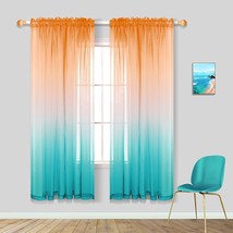 Orange Sheer Curtains For Bedroom Beach Themed Summer Coastal Curtains For - £29.56 GBP