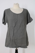 Flax S Gray Short Sleeve Linen Scoop Neck Top Shirt - £25.40 GBP