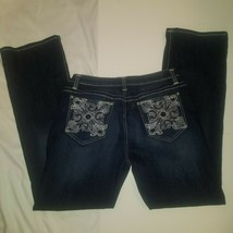 Embroidered Nine West Studded Boot Cut Blue Dark Wash Stretch Jeans Sz8 ... - $14.74