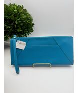 Vintage Neiman Marcus Turquoise Leather Wristlet Clutch Y2K Saffiano Sty... - $43.60