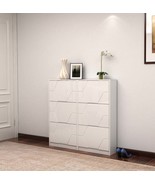 White Entryway Shoe Storage Cabinet - 6 Tier Carved Organizer - $4,119.83 MXN