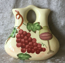 Italian Ceramic Pottery Hand Painted Grapes &amp; Wine Flower Vase with 2 Openings - £14.74 GBP