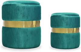 Set Of 2 Velvet Ottomans With Storage - Blue Velvet Ottoman For Living R... - $123.95