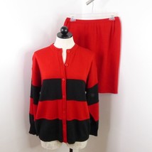Vintage Rodier Women&#39;s M/L Wool Blend Striped Sweater Cardigan Skirt Suit Set - £33.85 GBP