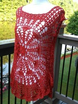 Top, Shirt, Tunic, Lace, Handmade, Crochet, Orange, Summer, Beach, Knit - $41.58