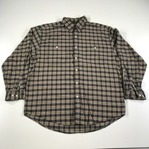 Eddie Bauer Shirt Mens L Tan Blue Plaid Long Sleeve Cotton Button Down - $18.69
