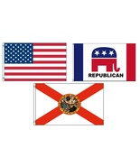 Lot of 3 Flags: USA, Florida State and Republican 3&#39;x5&#39; Polyester Flag - €14,54 EUR