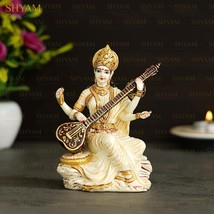 Goddess Saraswati Maa Idol Marble Dust Goddess Sarasvati Murti Figurine ... - $108.89