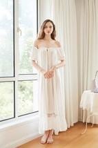 Long Victorian White Cotton Robe| White Short sleeve summer nightgown| C... - £47.11 GBP