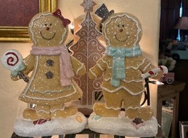 New Decorative Sugared Gingerbread Boy &amp; Girl Tabletop Decor Pastel Colors! - £46.69 GBP