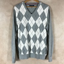 Tommy Hilfiger Men&#39;s Classic (Gray) V-neck Argyle Sweater Size Large - £21.87 GBP