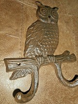 Large Dark Brown Owl Hook Solid Cast Iron 7 3/8&quot; tall Coat Hat Keys wall hook - £16.69 GBP