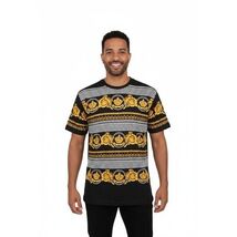 Men LAVERITA European Fashion Crew Shirt Rhine Stones Crown Floral 12087 Black image 3
