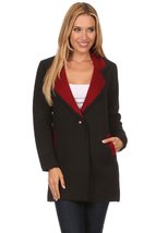 Jessica Moretti Women&#39;s Color Block Thick Knit Button Up Cardigan Black/Burgundy - £56.81 GBP+