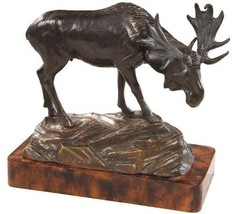 Sculpture MOUNTAIN Lodge Moose On Rock Ebony Chestnut Black Resin Hand-Painted - £207.03 GBP