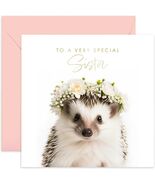 Old English Co. Hedgehog Sister Birthday Card Floral Gold Blank Envelope - $182.68 MXN