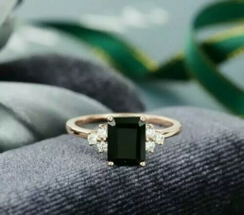 Primary image for 2Ct Emerald Simulated Black Diamond  Engagement Ring 14K White Gold Plated