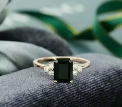 2Ct Emerald Simulated Black Diamond  Engagement Ring 14K White Gold Plated - £80.54 GBP