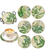 6 Pcs Leaves Diamond Art Painting Coasters Kits with Holder DIY Green Le... - £13.93 GBP